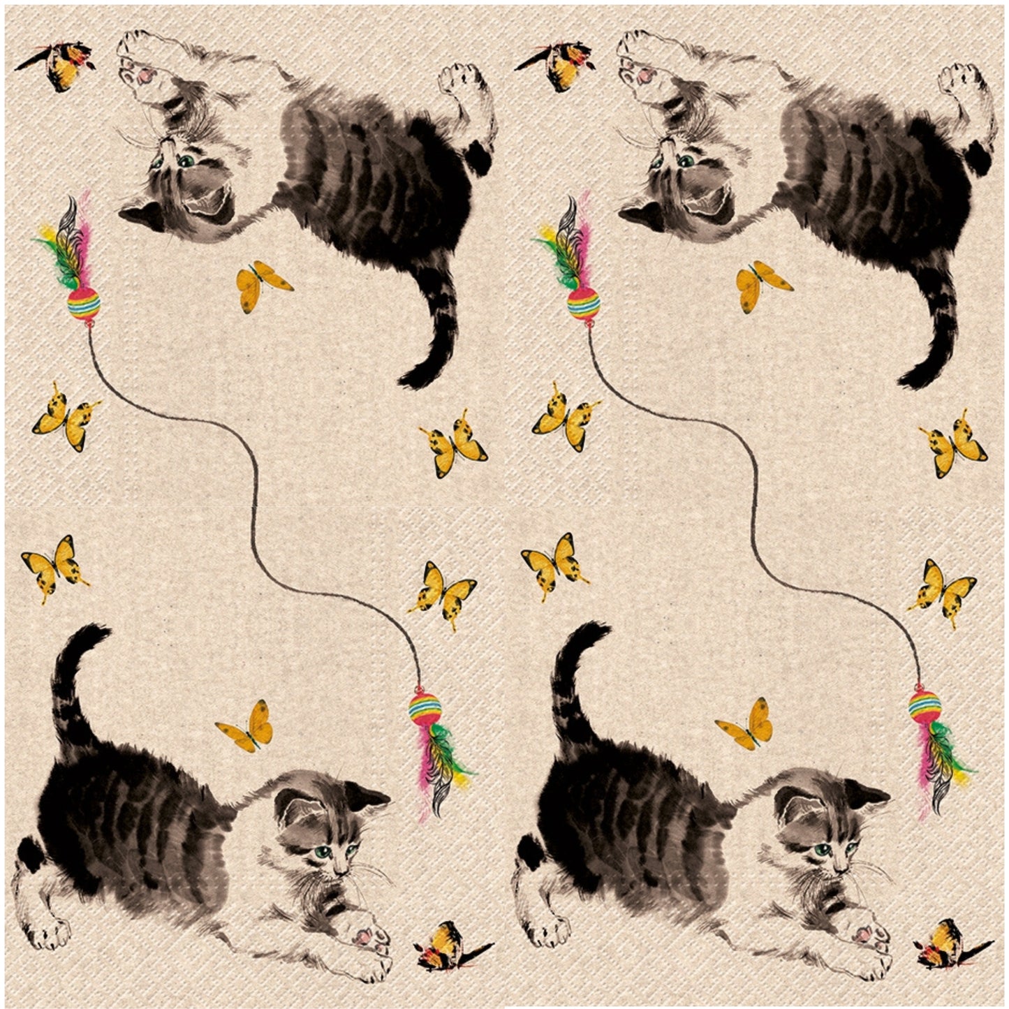 Cat Playing Napkins Decoupage Art Craft Paper Luncheon Napkin #1101