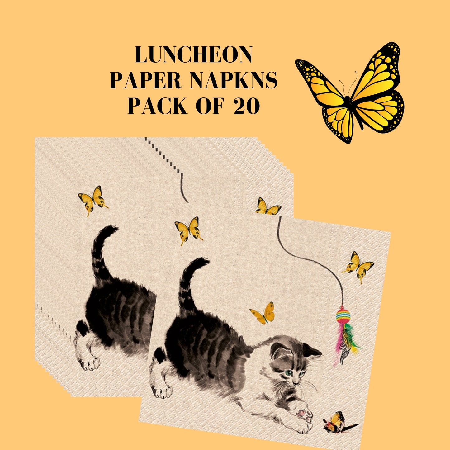 Cat Playing Napkins Decoupage Art Craft Paper Luncheon Napkin #1101