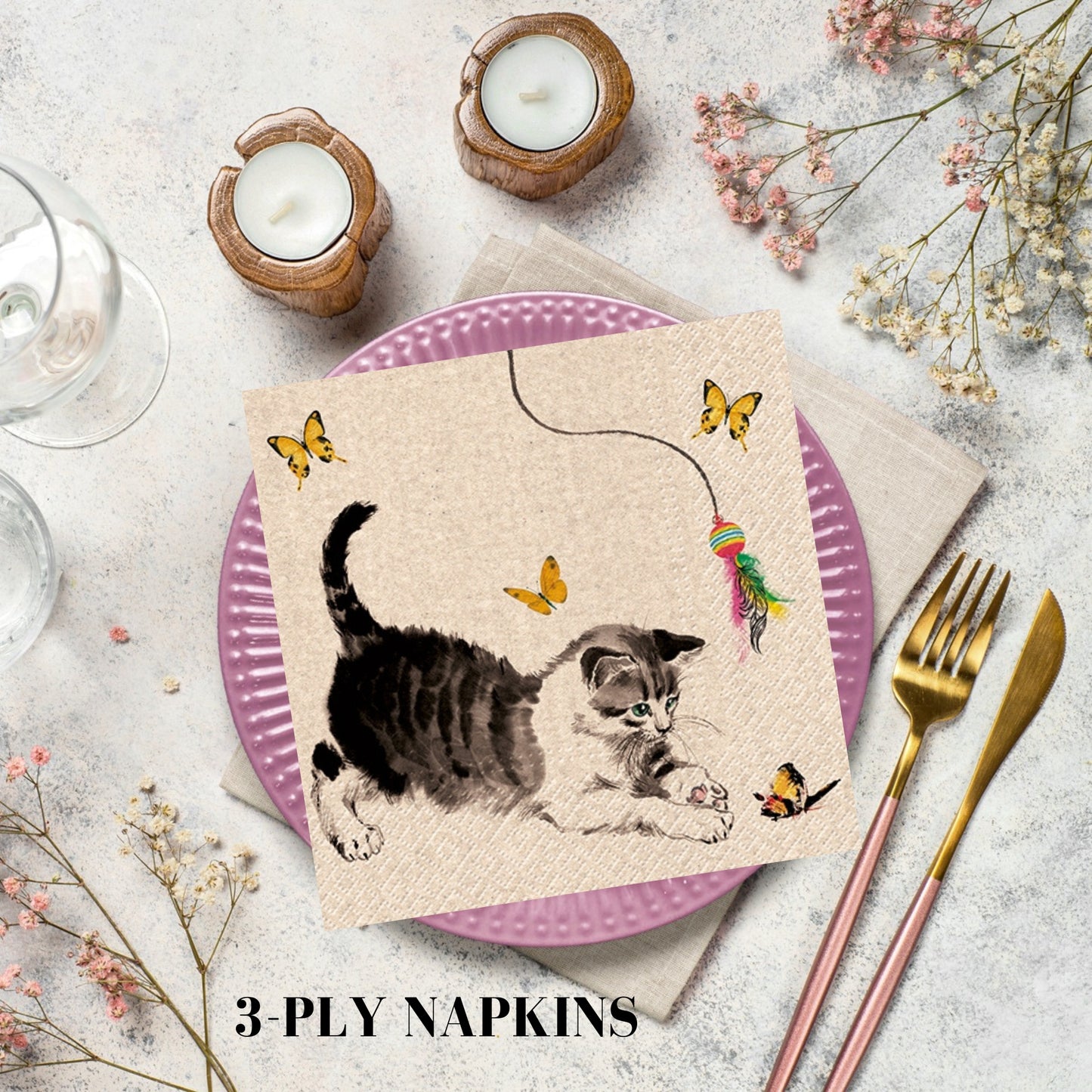 Cat Playing Napkins Decoupage Art Craft Paper Luncheon Napkin #1101