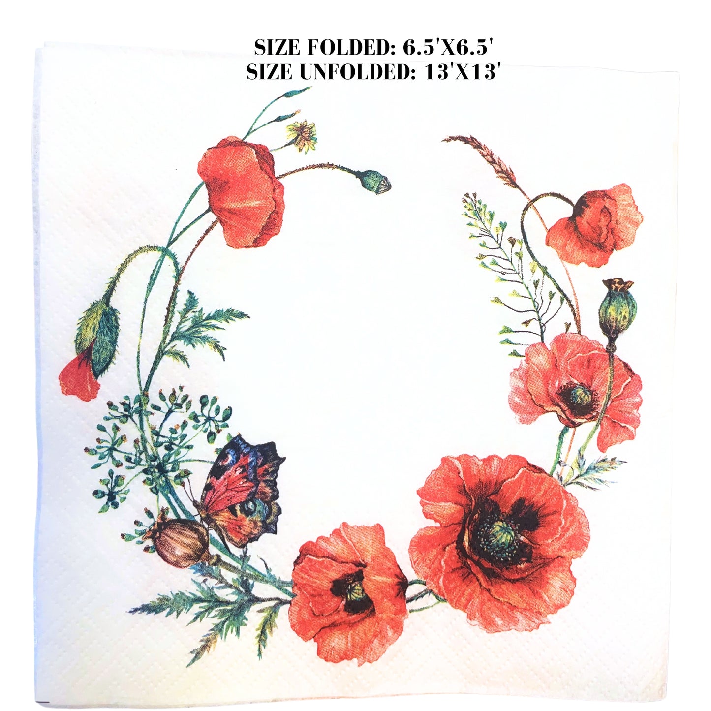 Flowers Napkins Decorative Poppy Paper Decoupage Napkin #5315