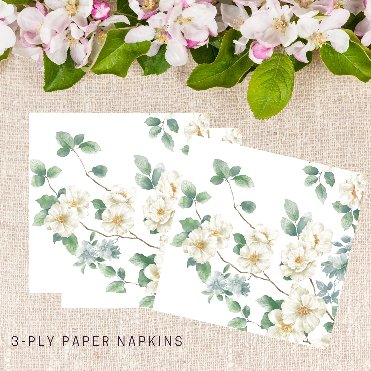 Flowers Napkins Apple Blossom Decorative Floral Paper Decoupage Napkin #5301