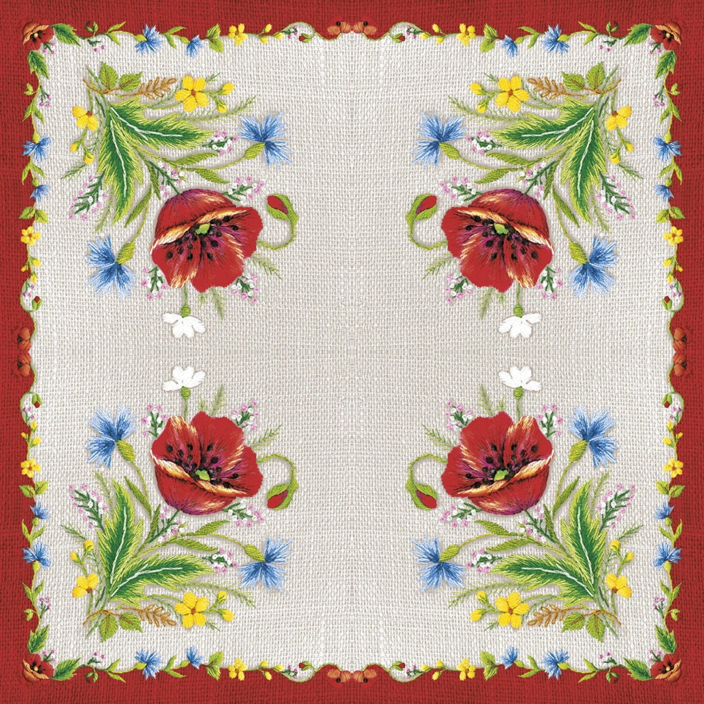 Folk Poppy Napkins Decorative Floral Paper Decoupage Napkin #4125