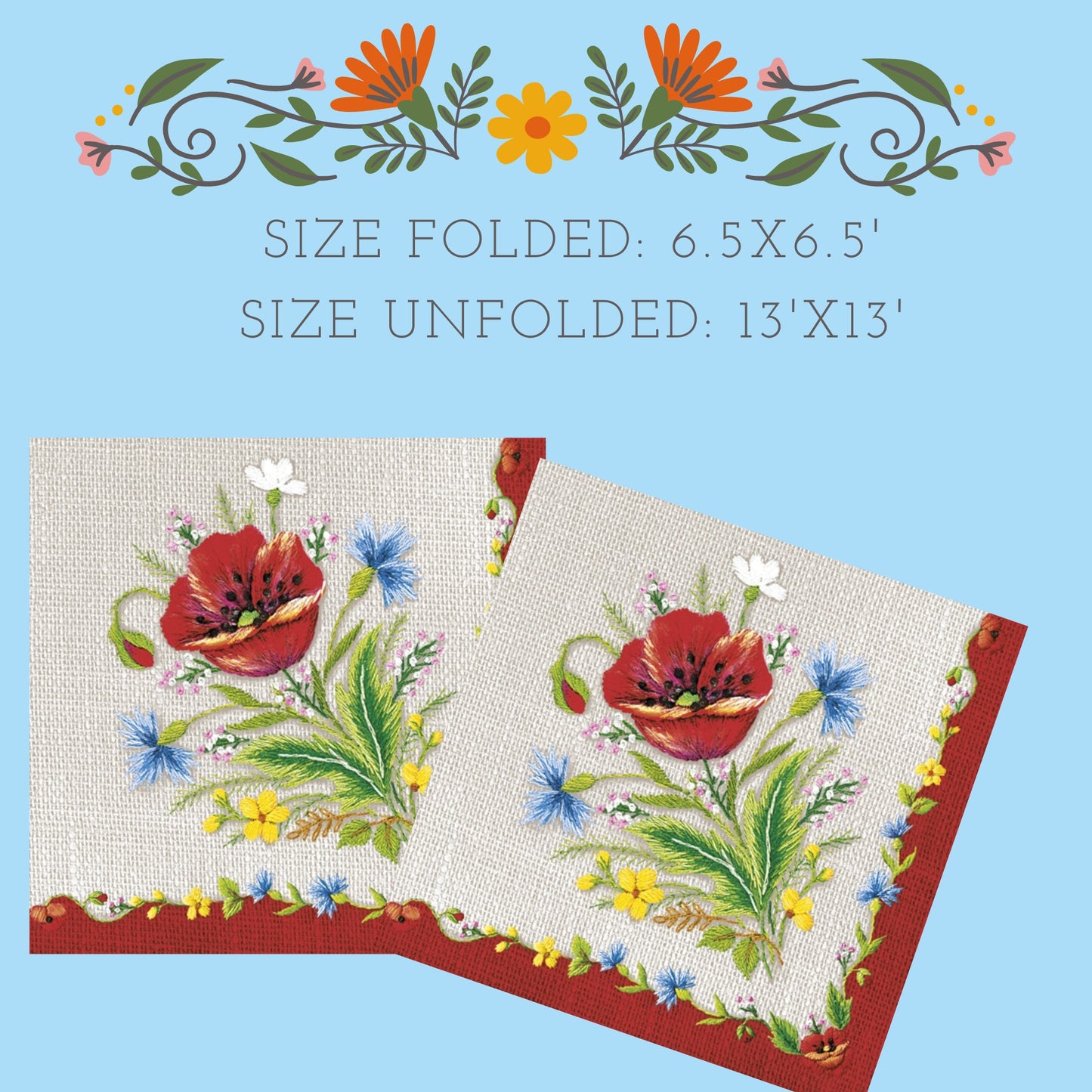 Folk Poppy Napkins Decorative Floral Paper Decoupage Napkin #4125