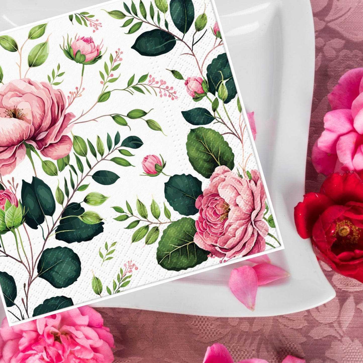 Flowers Napkins Decorative Pink Roses Paper Decoupage Napkin #5308