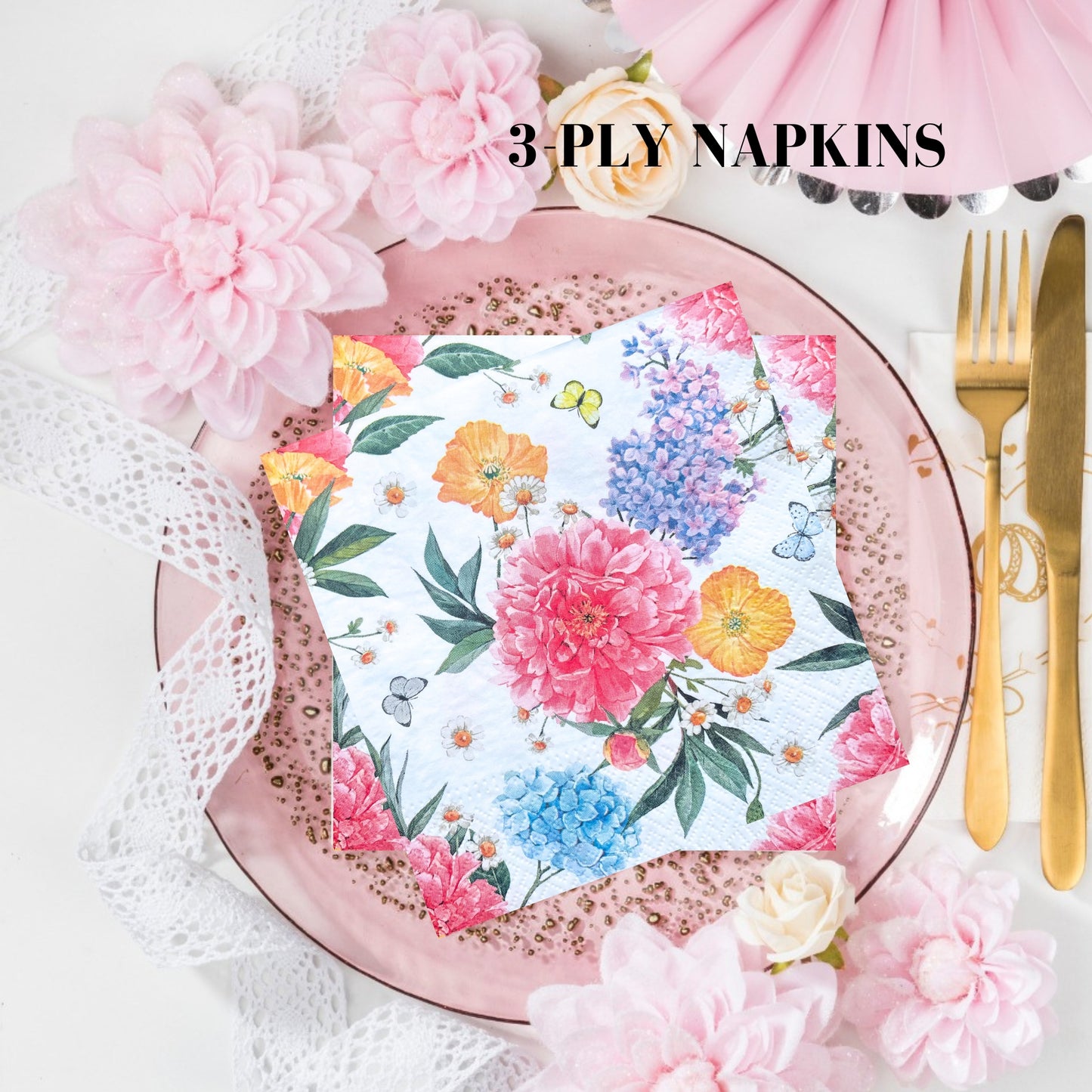 Flowers Napkins Decorative Peonies Paper Decoupage Napkin #5316