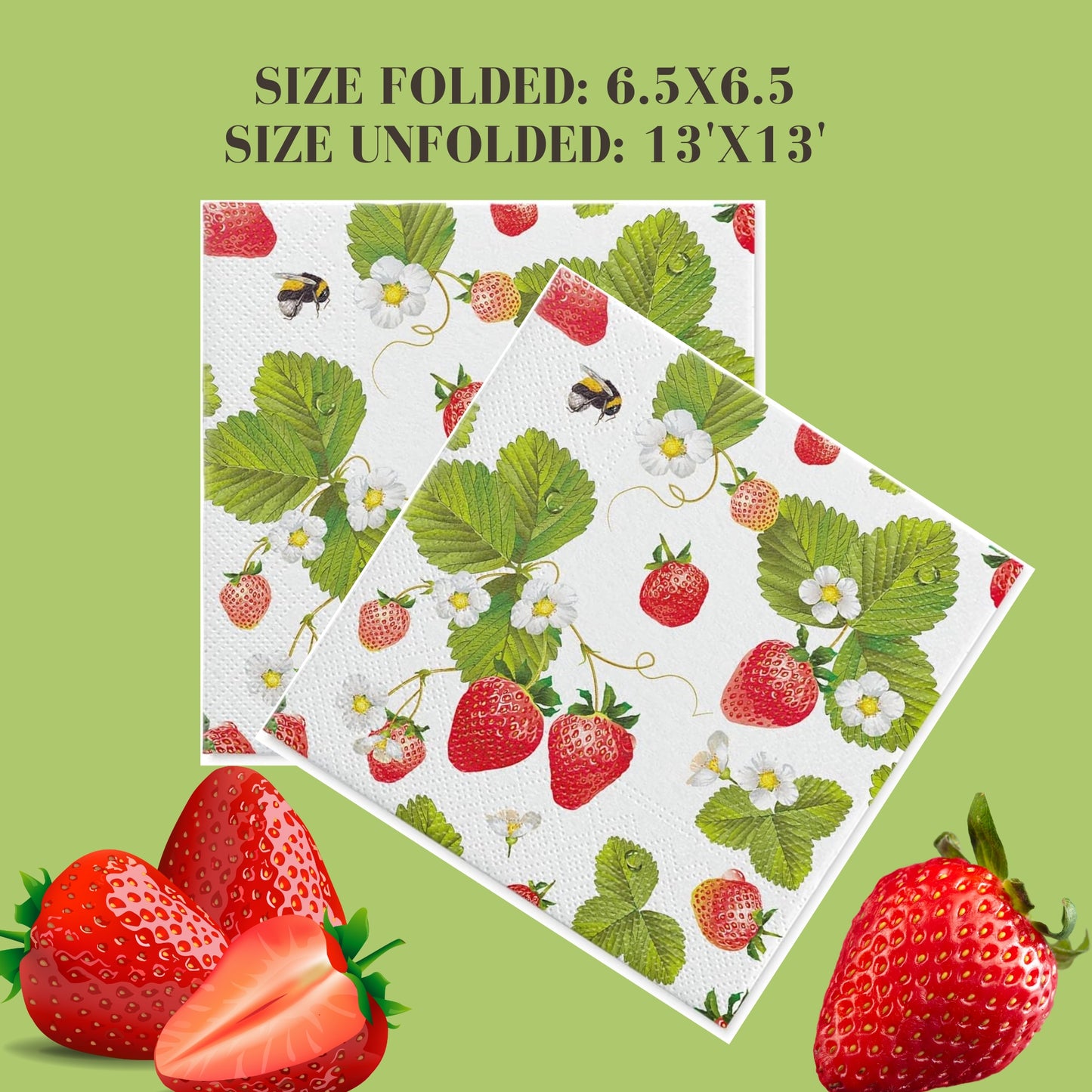 Unique Napkins Fruit Strawberry Bee Decorative Paper Decoupage Napkin #6111