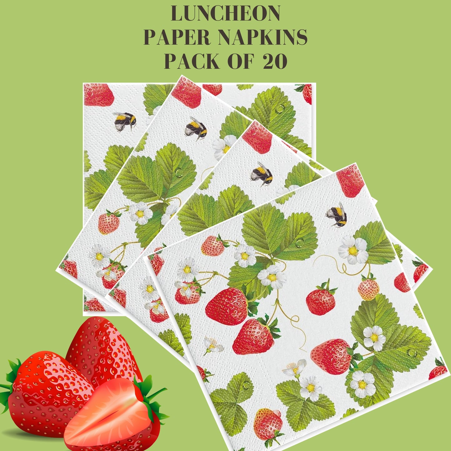 Unique Napkins Fruit Strawberry Bee Decorative Paper Decoupage Napkin #6111