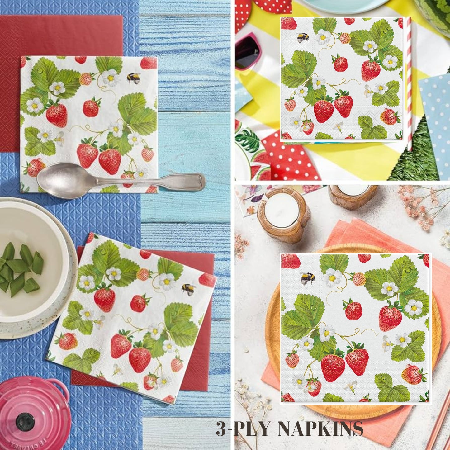 Unique Napkins Fruit Strawberry Bee Decorative Paper Decoupage Napkin #6111