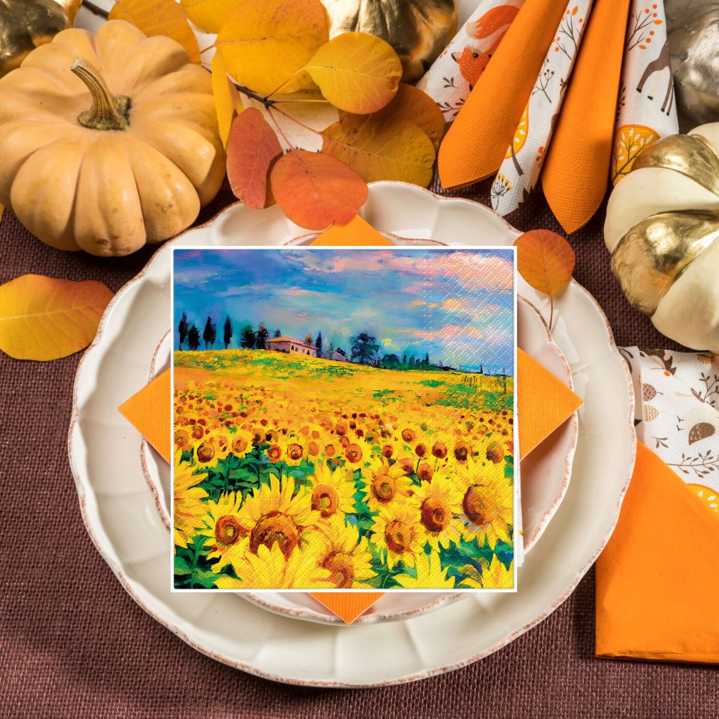 Flowers Napkins Decorative Sunflower Field Paper Decoupage Napkin #5317